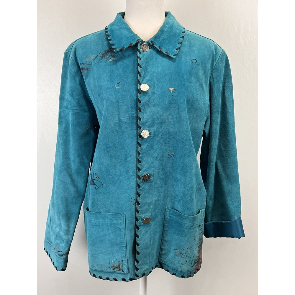 Chicos Suede Native American Theme Jacket Womens 2 US Large Southwestern HTF